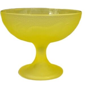 Vintage Compote Candy Trinket Dishes 2 Matching Canary Yellow Frosted Glass